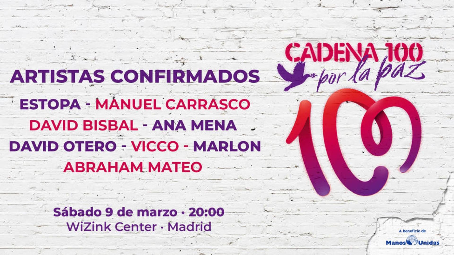 Estopa, Manuel Carrasco o David Bisbal, entre los artistas confirmados de CADENA 100 Por la Paz